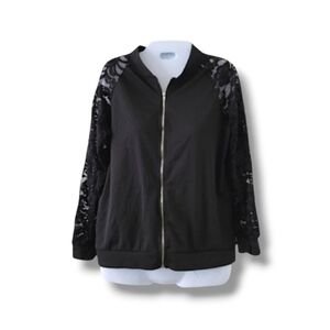 Fashion Classics | Cute Black Lacy Long Sleeve Bomber Jacket (SIZE S)